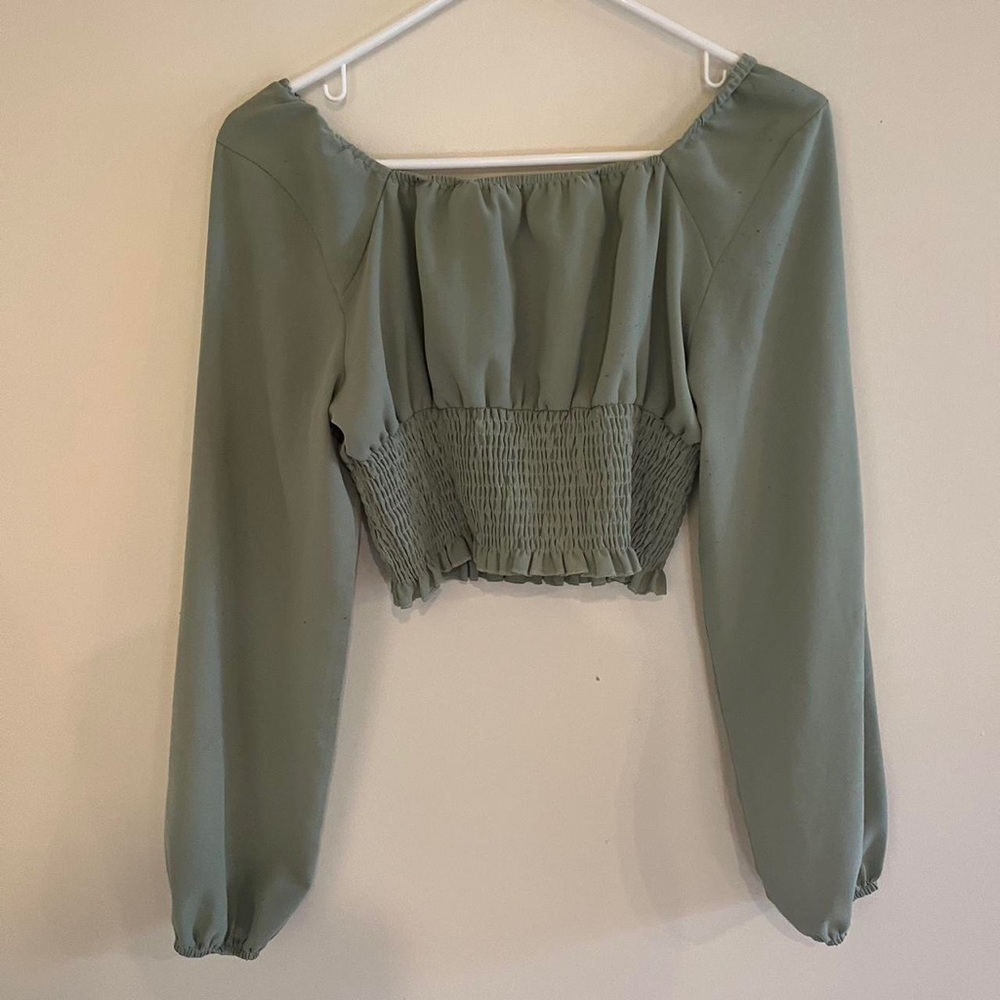 cropped sage green long sleeve top